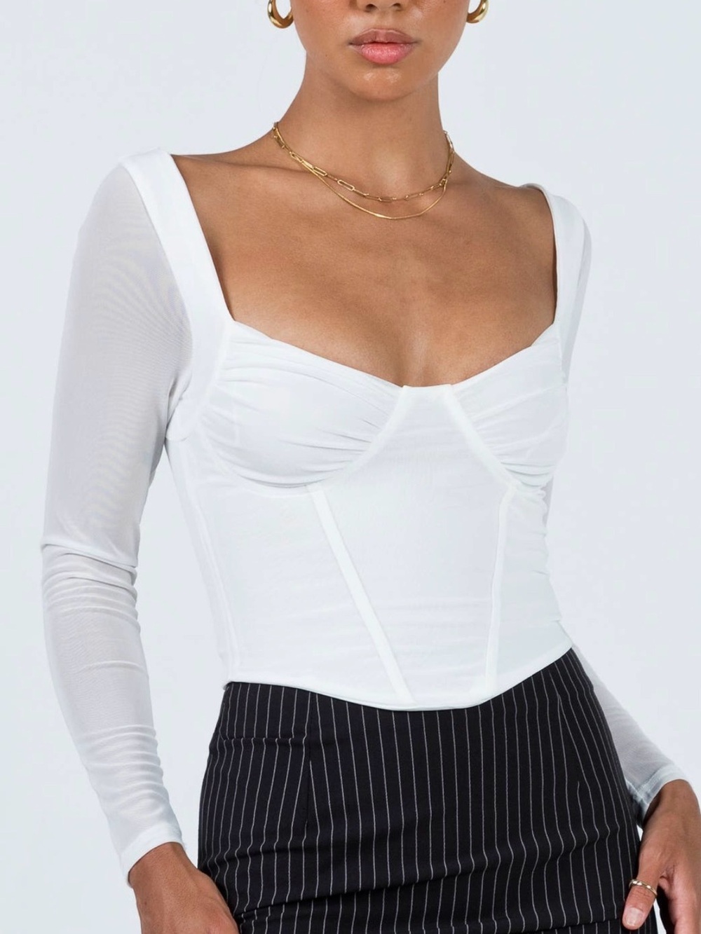 Princess Polly Bruna Long Sleeve Mesh Corset Top